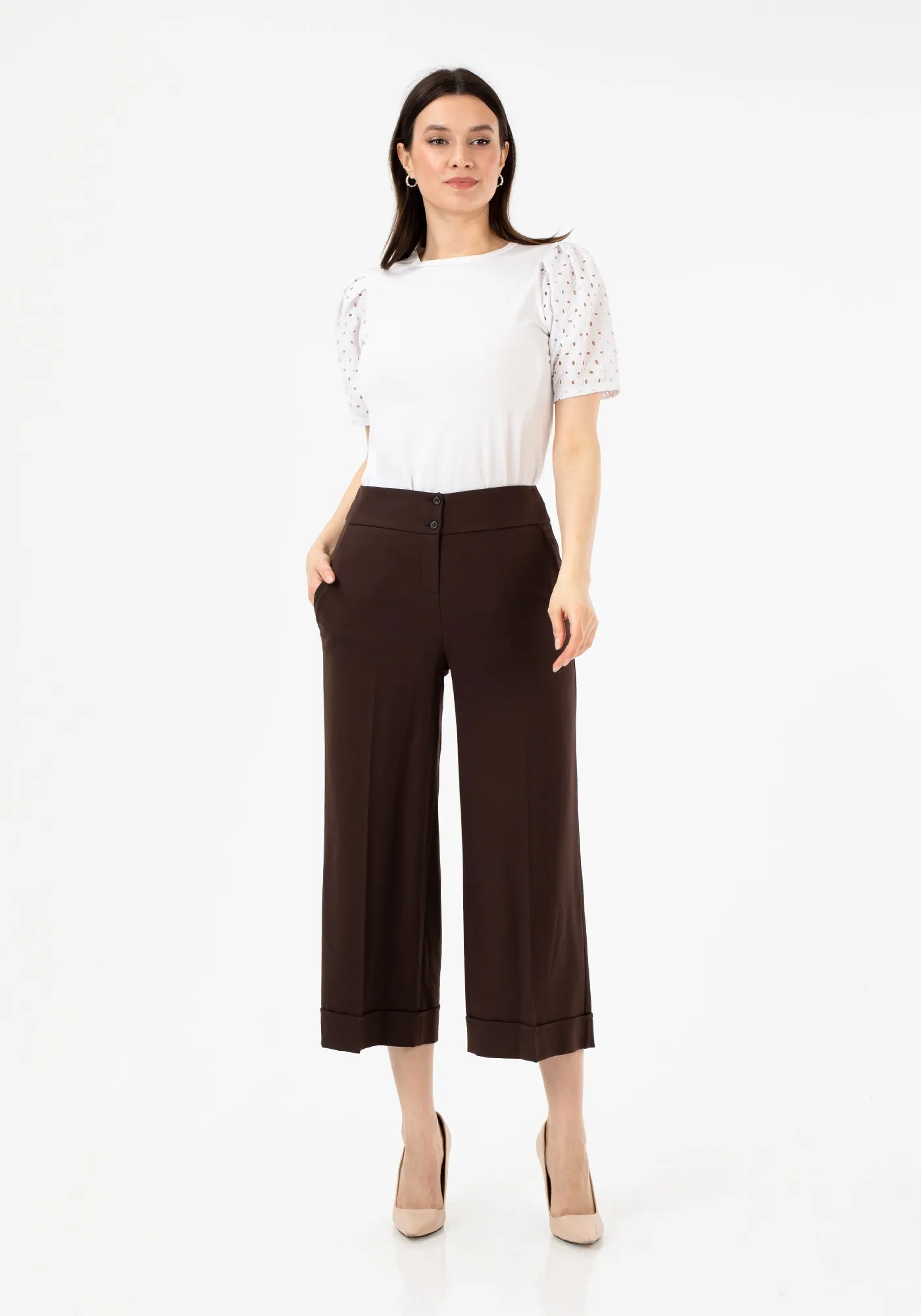 G-Line Brown Wide Leg Cropped Pants