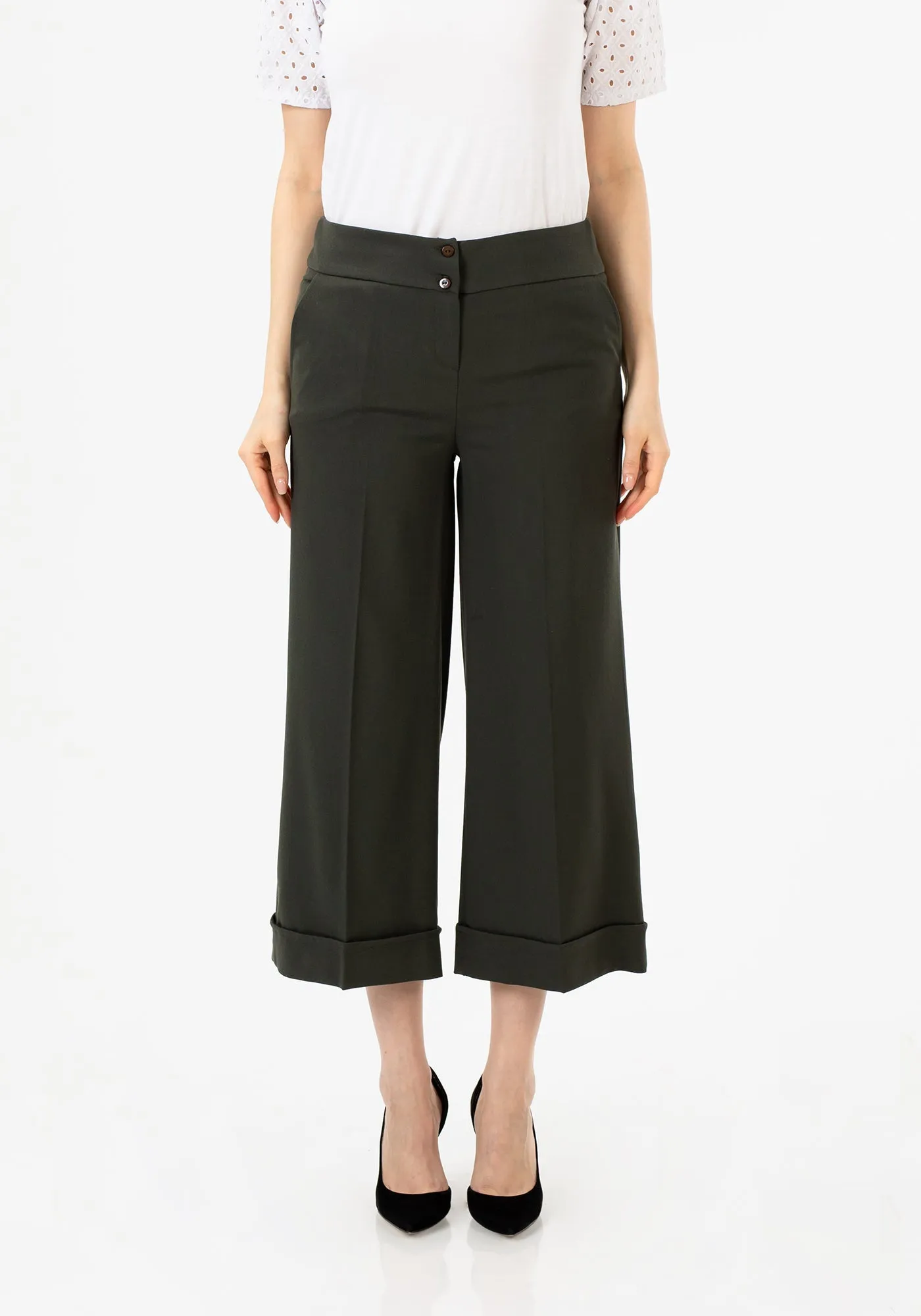 G-Line Khaki Wide Leg Cropped Pants