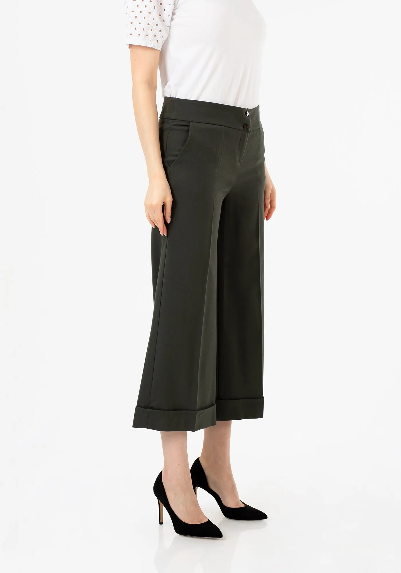 G-Line Khaki Wide Leg Cropped Pants