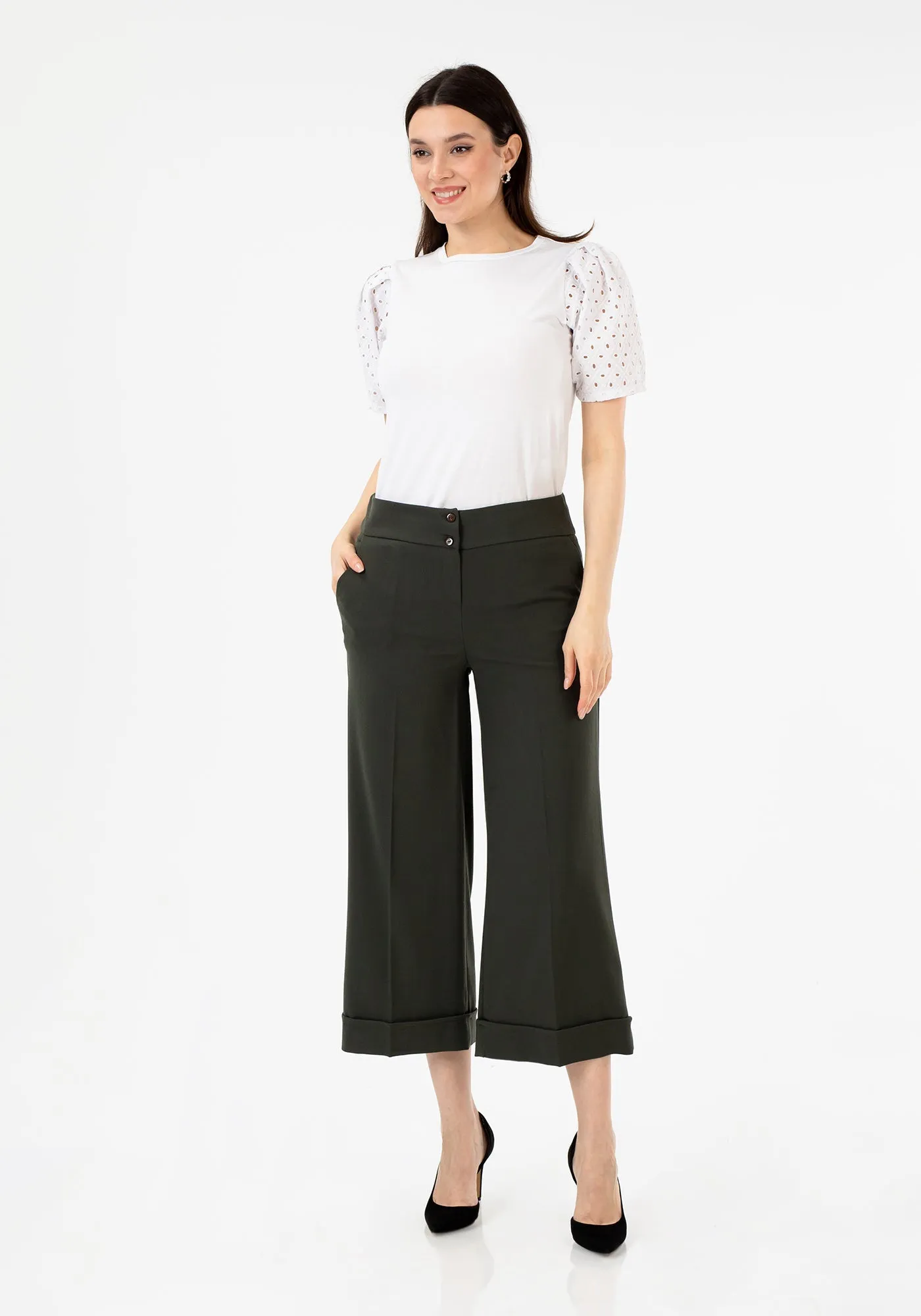 G-Line Khaki Wide Leg Cropped Pants