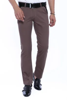 Garment Stitched Pockets Cotton Dark Beige Men Trousers