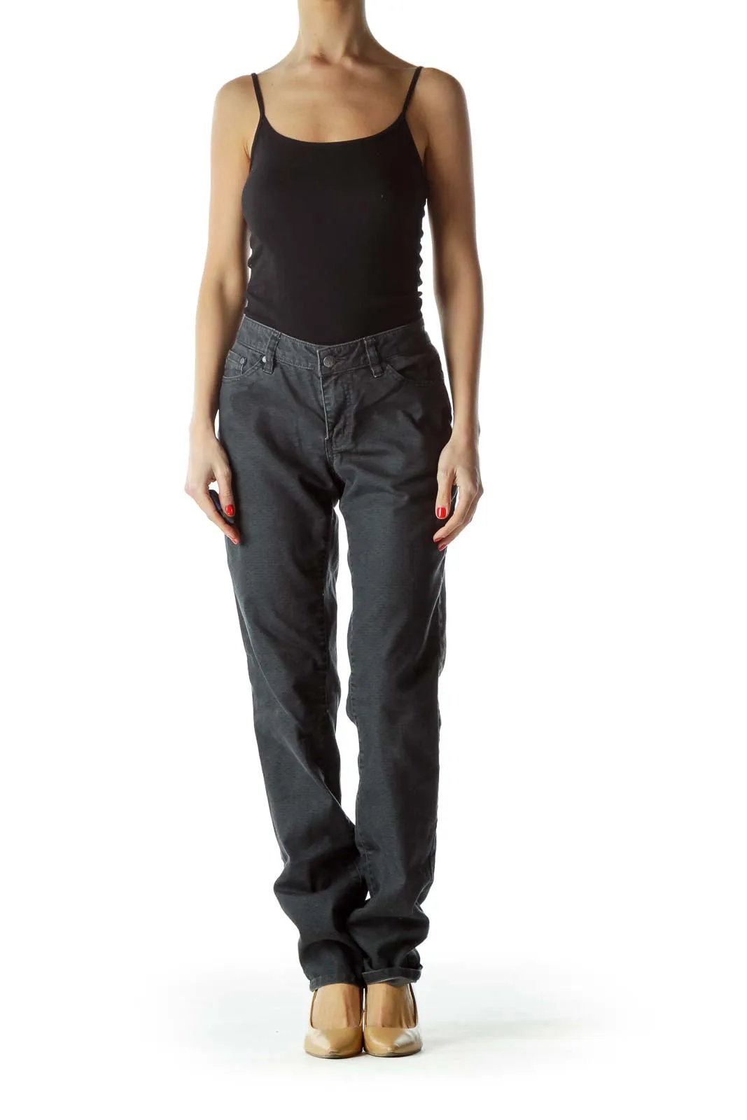 Gray Casual Straight-Leg Pants