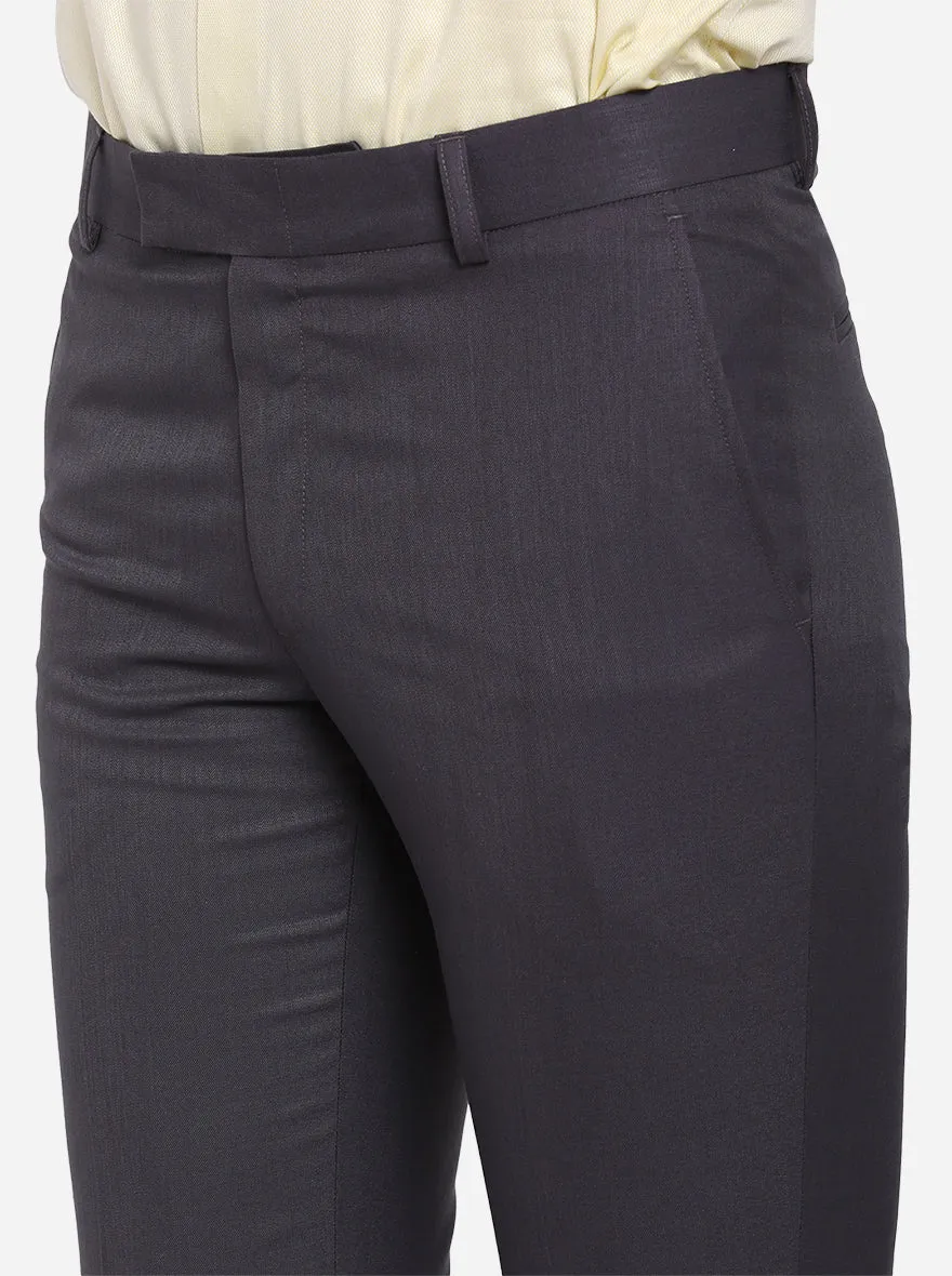 Grey Self Design Slim Fit Formal Trouser | Greenfibre