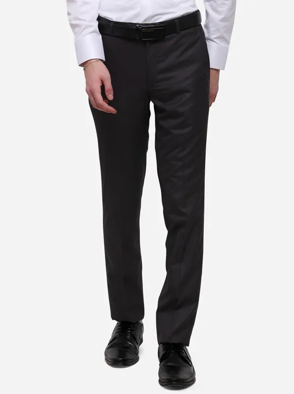 Grey Solid Slim Fit Formal Trouser | Greenfibre