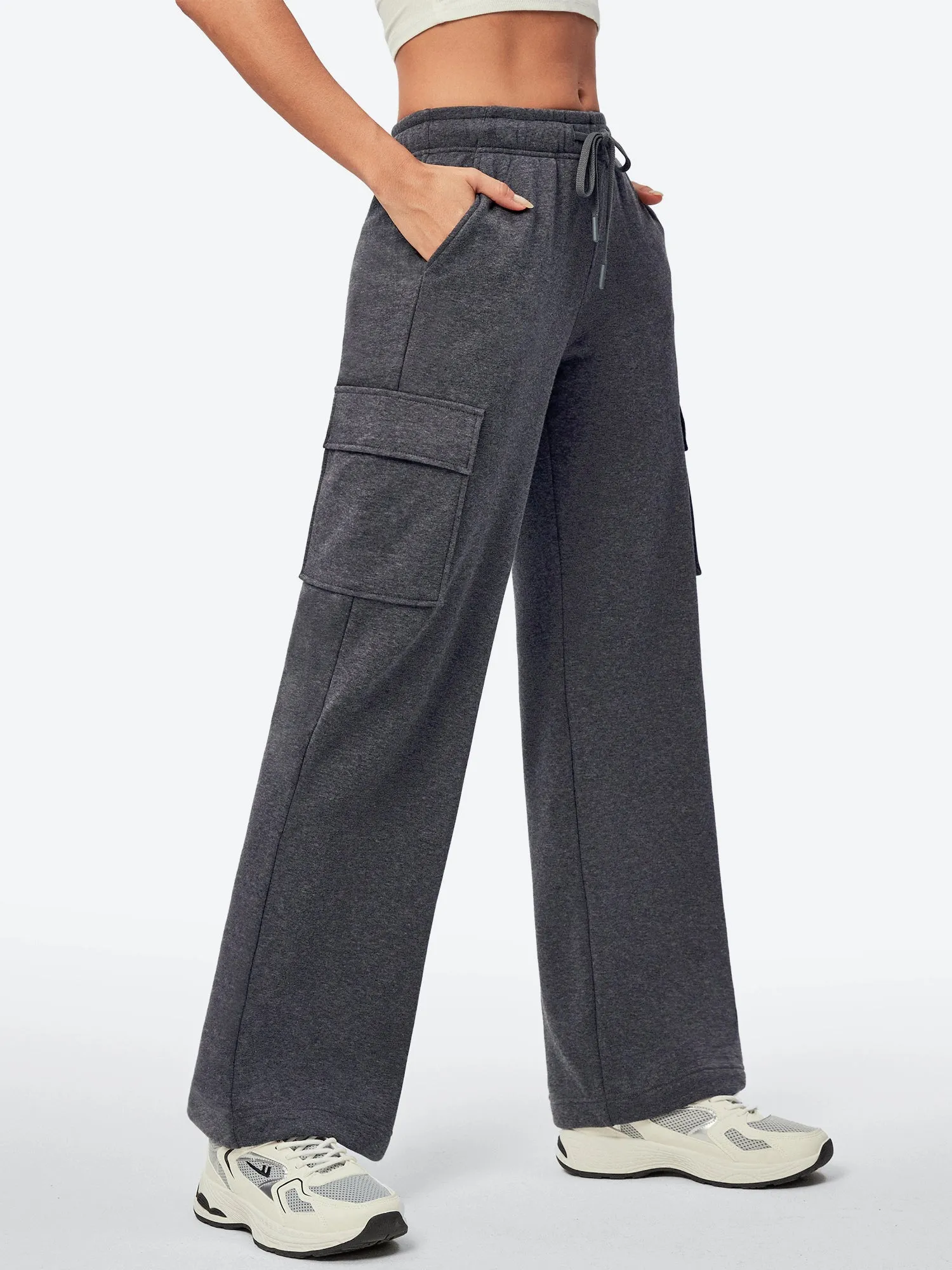 IUGA Fleece Wide Leg Cargo Sweatpants With Pockets