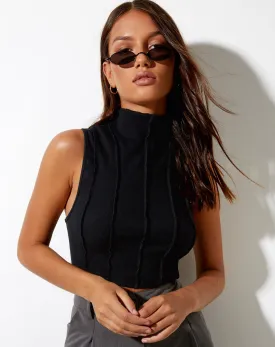 Ivy Vest Top in Rib Black with Black Stitching