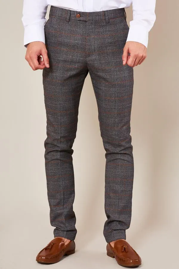 Jenson Grey Check Skinny Fit Trousers | Wedding Wear | Party Wear | Office Wear