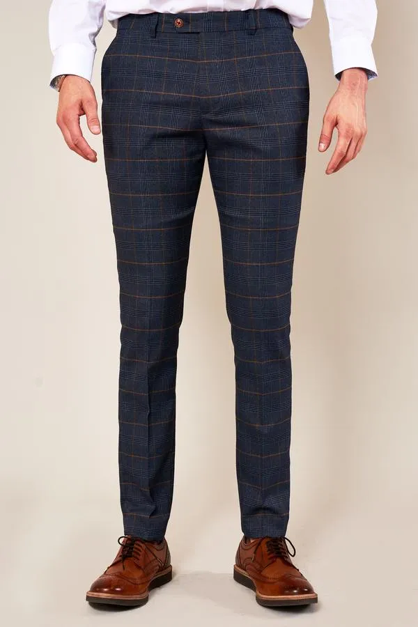 Jenson Navy Check Skinny Fit Trousers