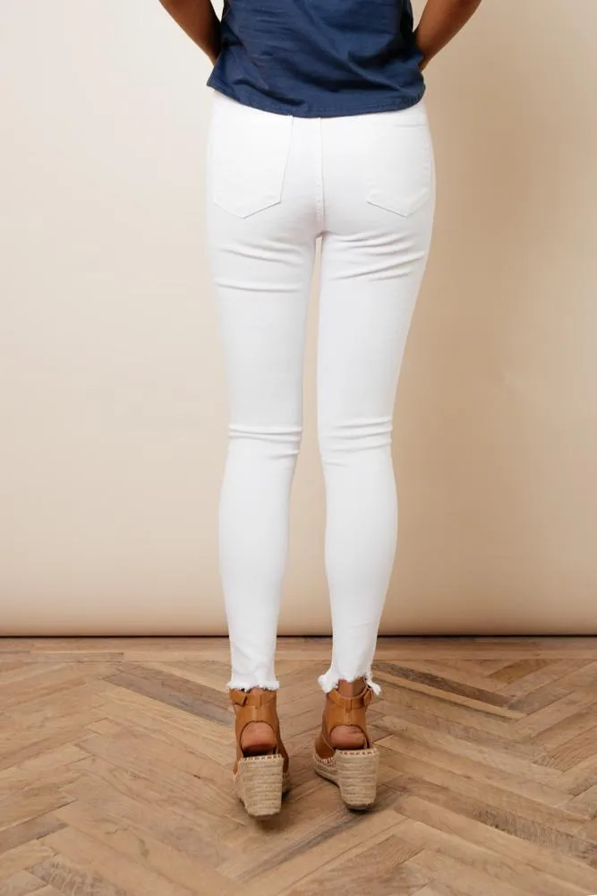 Kancan Button High Raw Edge Denim in White