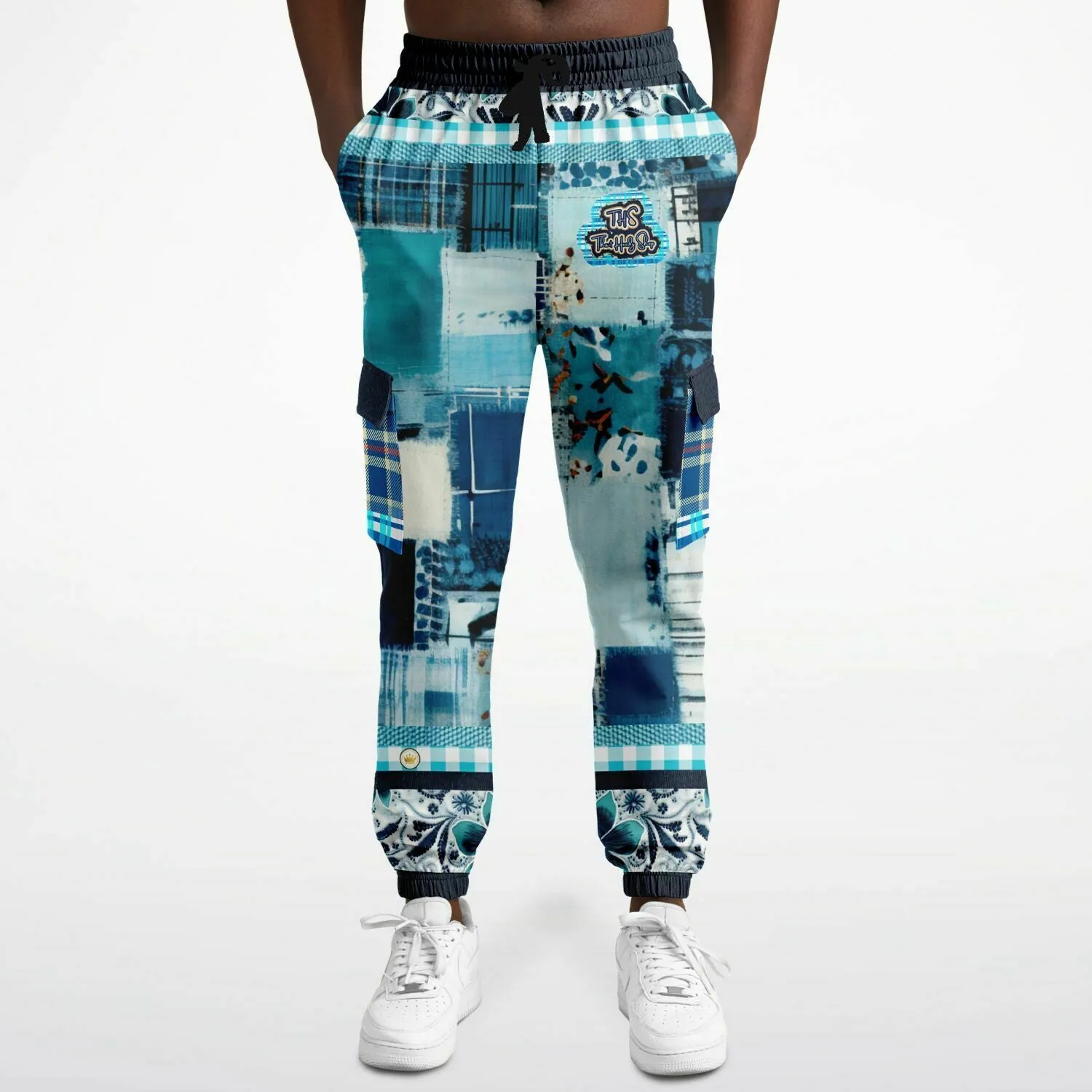 Laxshmi Denim Plaid Patchwork Print Eco-Poly Unisex Cargo Joggers