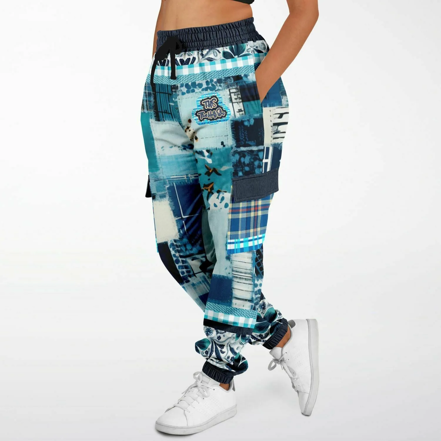 Laxshmi Denim Plaid Patchwork Print Eco-Poly Unisex Cargo Joggers