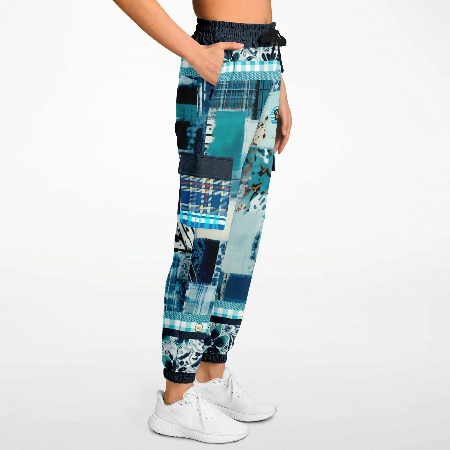 Laxshmi Denim Plaid Patchwork Print Eco-Poly Unisex Cargo Joggers