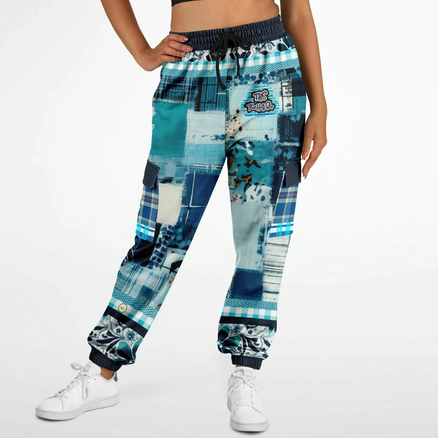 Laxshmi Denim Plaid Patchwork Print Eco-Poly Unisex Cargo Joggers