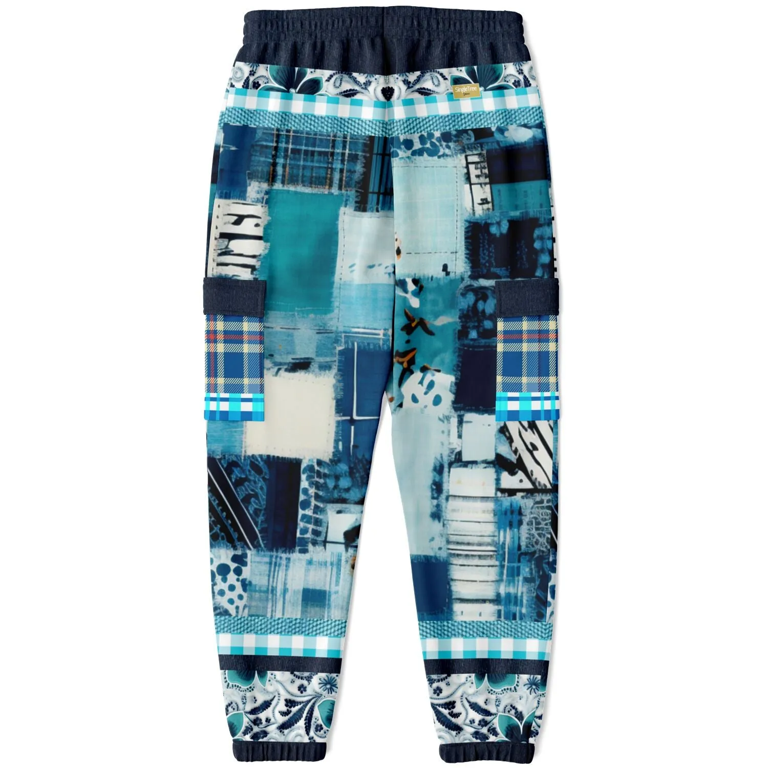 Laxshmi Denim Plaid Patchwork Print Eco-Poly Unisex Cargo Joggers