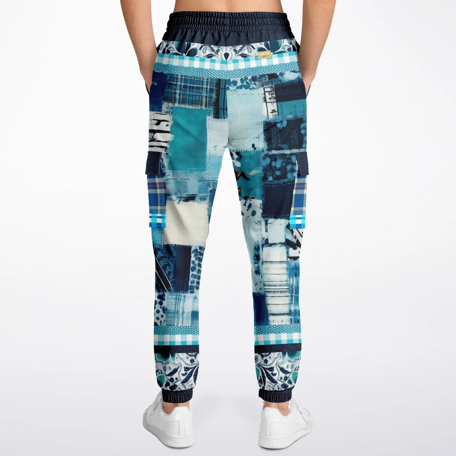 Laxshmi Denim Plaid Patchwork Print Eco-Poly Unisex Cargo Joggers