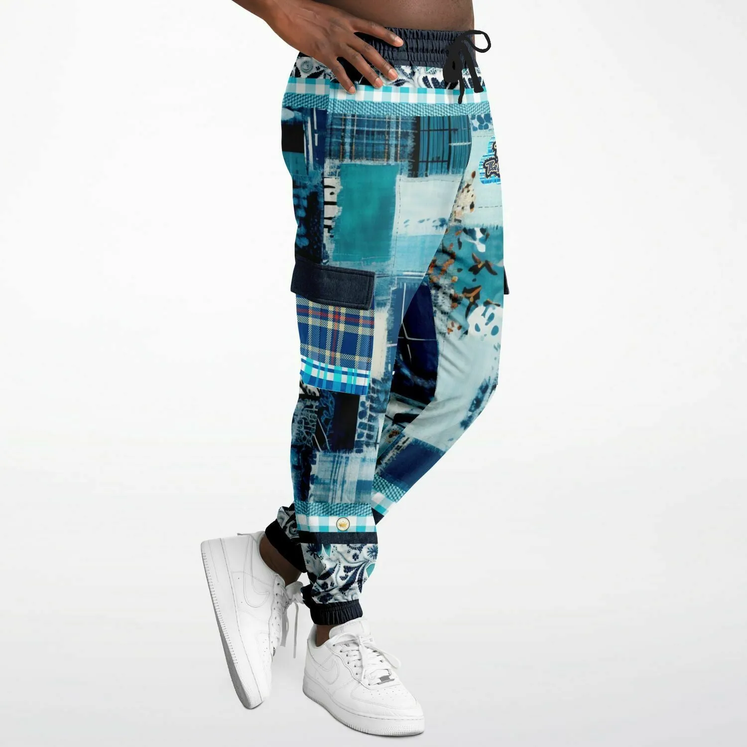 Laxshmi Denim Plaid Patchwork Print Eco-Poly Unisex Cargo Joggers