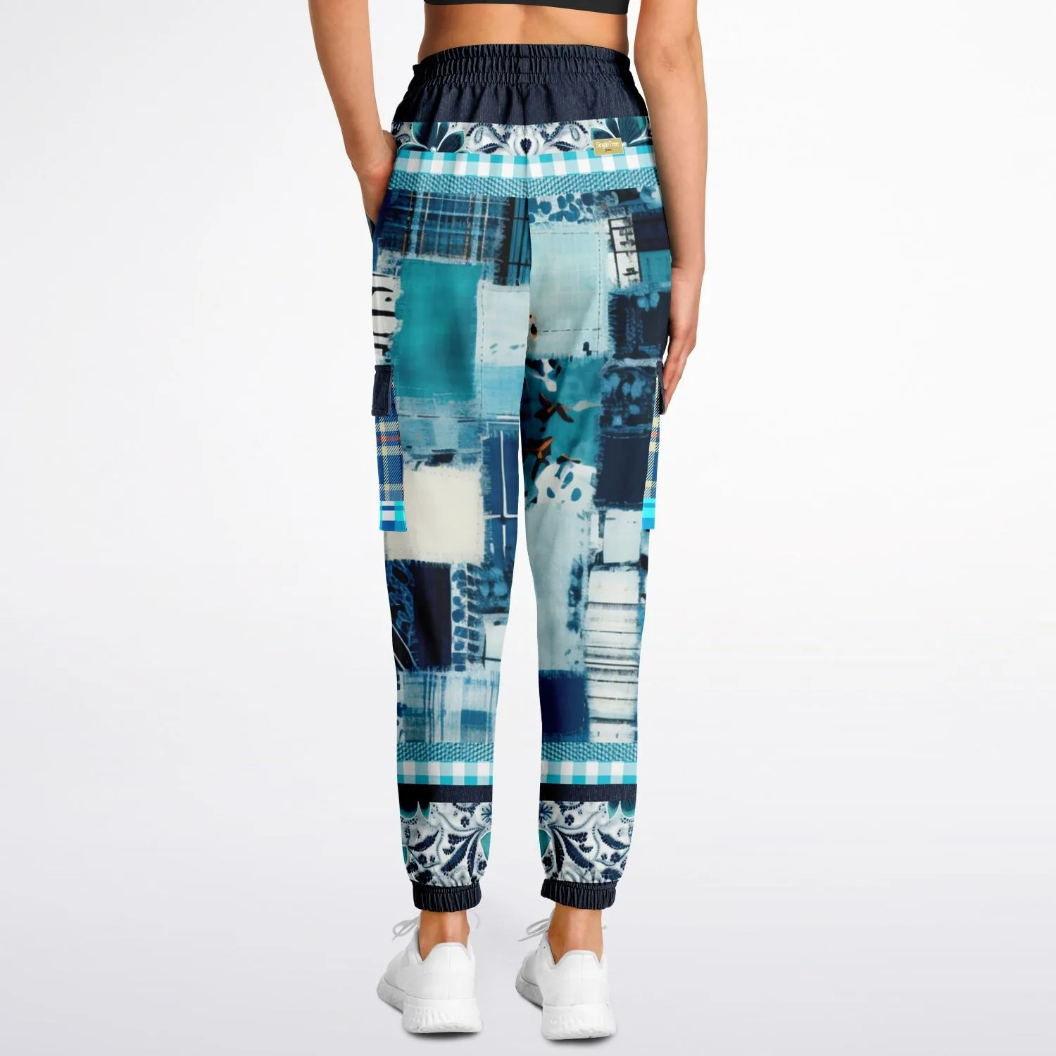 Laxshmi Denim Plaid Patchwork Print Eco-Poly Unisex Cargo Joggers