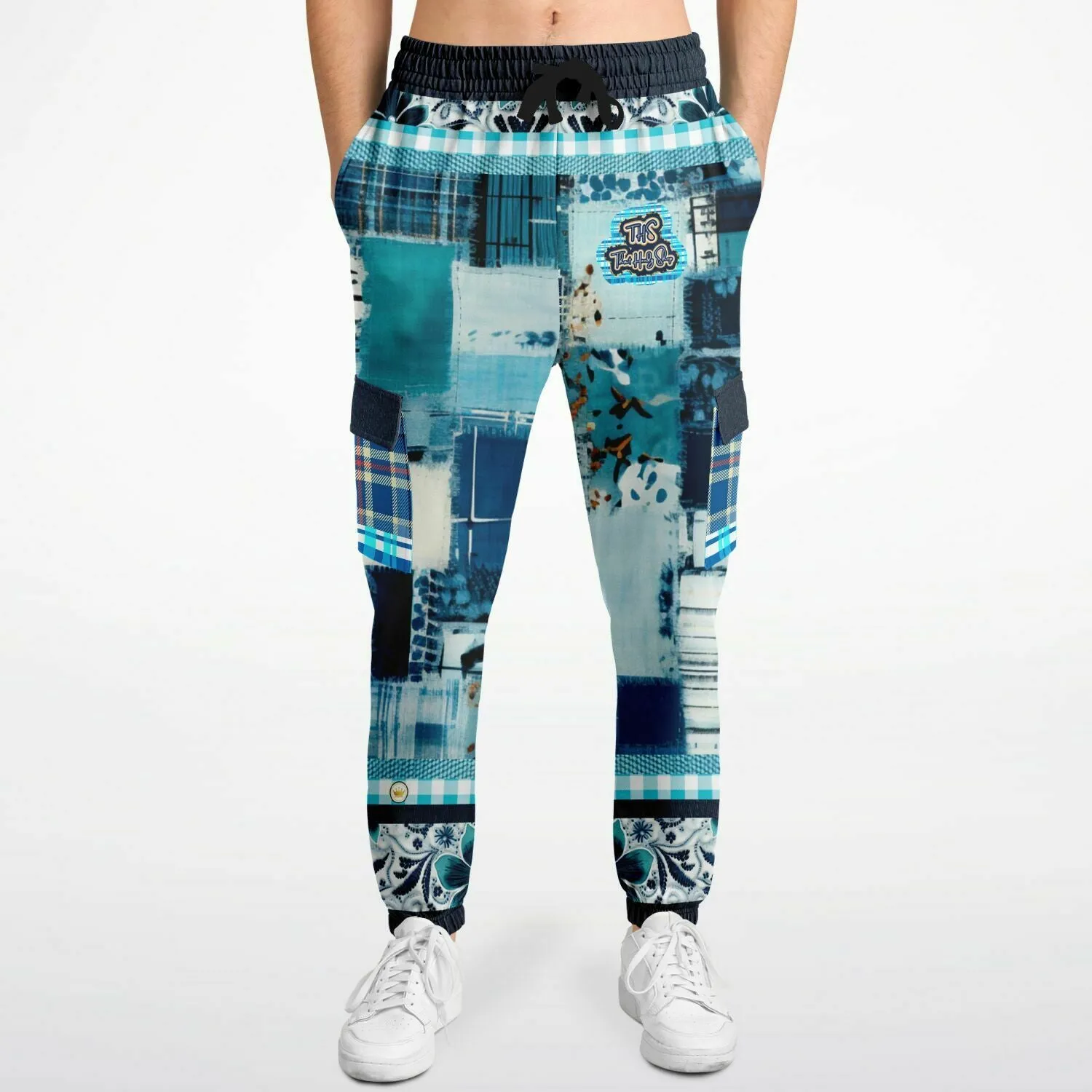 Laxshmi Denim Plaid Patchwork Print Eco-Poly Unisex Cargo Joggers