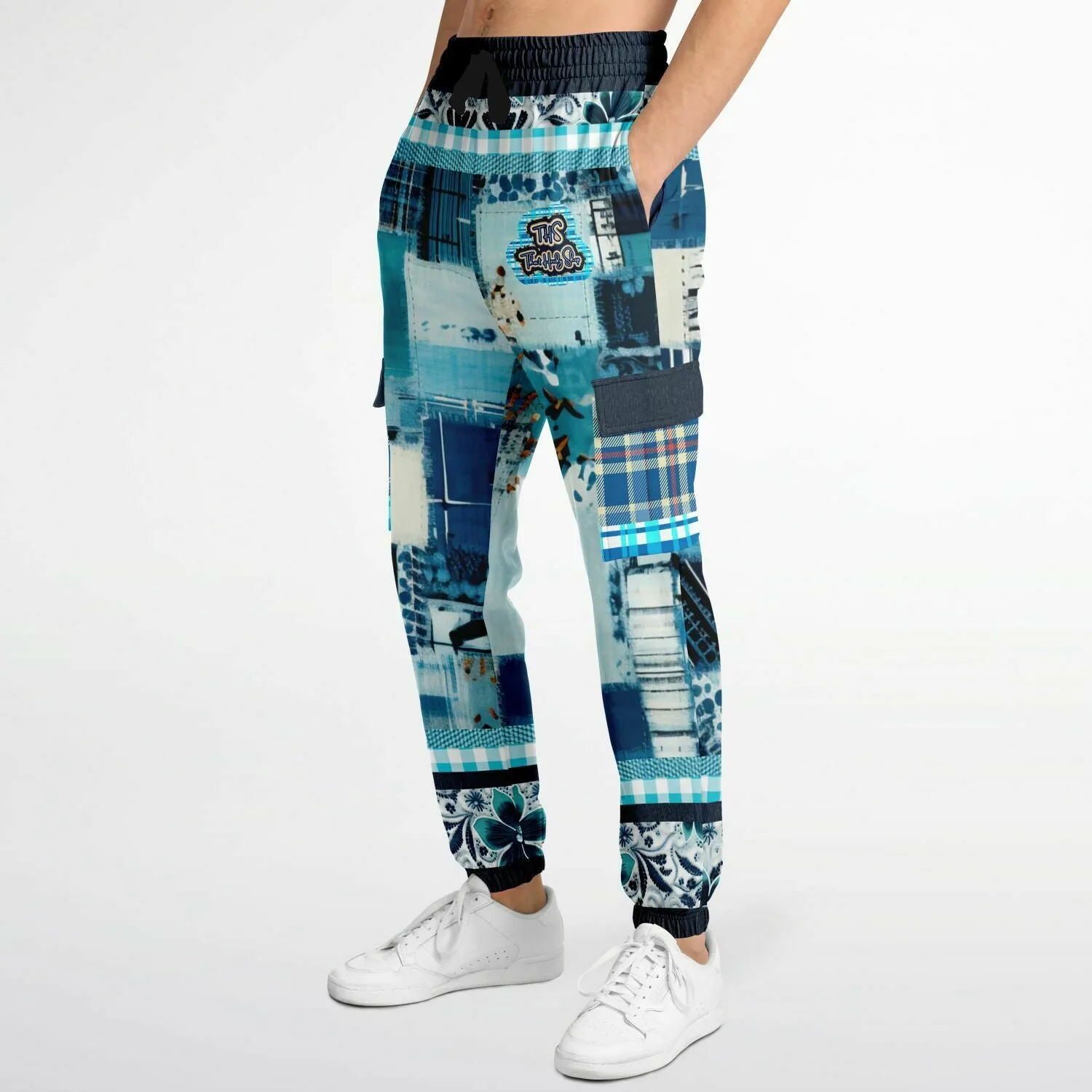 Laxshmi Denim Plaid Patchwork Print Eco-Poly Unisex Cargo Joggers