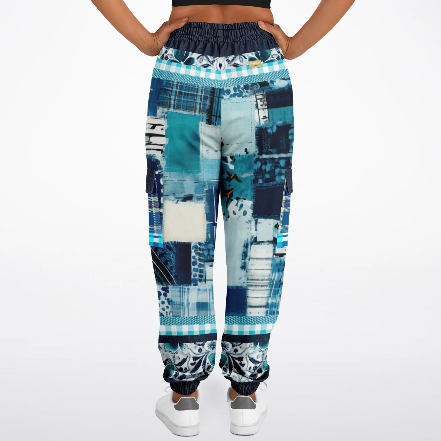 Laxshmi Denim Plaid Patchwork Print Eco-Poly Unisex Cargo Joggers