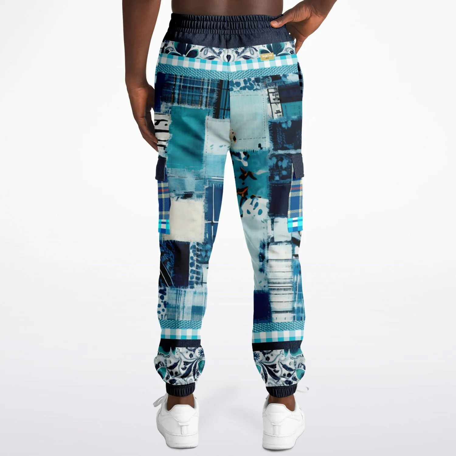 Laxshmi Denim Plaid Patchwork Print Eco-Poly Unisex Cargo Joggers