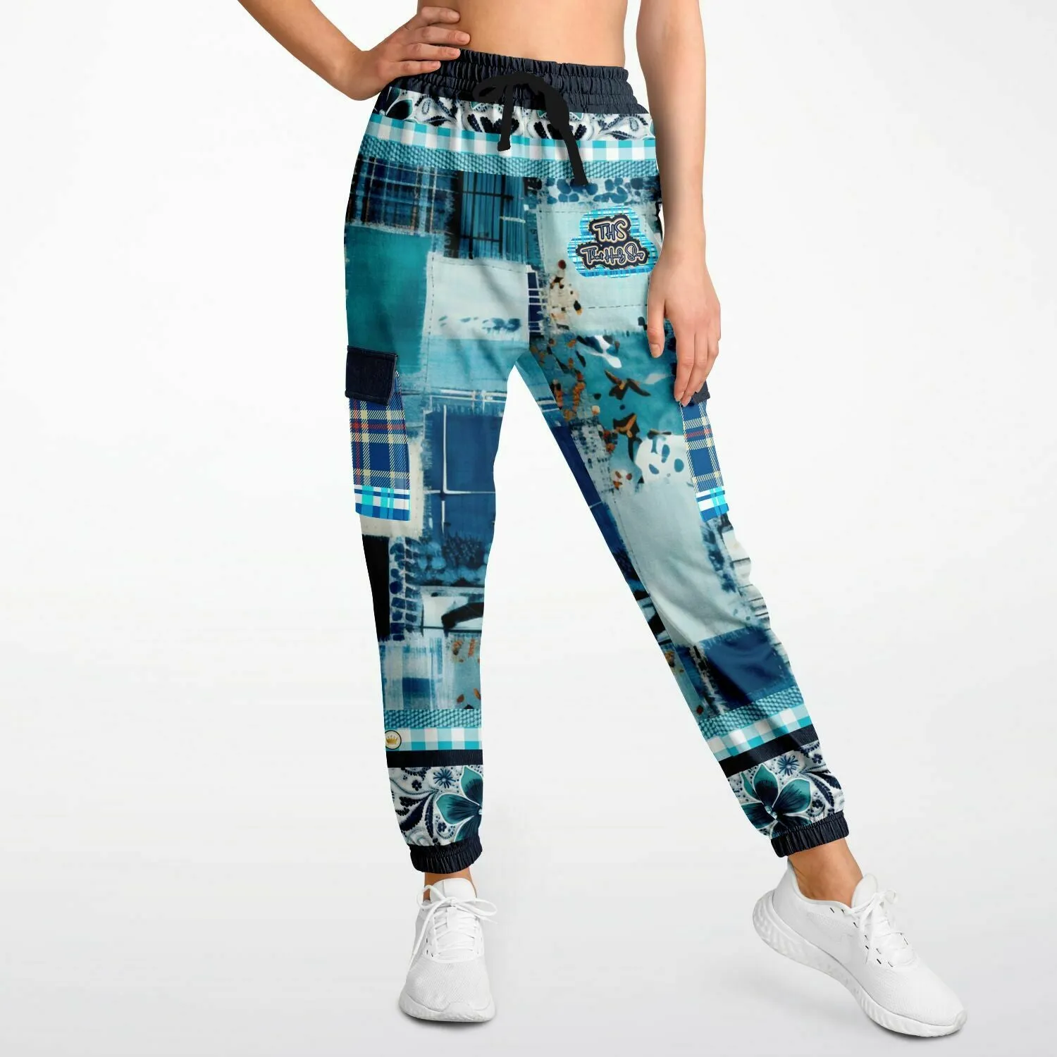 Laxshmi Denim Plaid Patchwork Print Eco-Poly Unisex Cargo Joggers