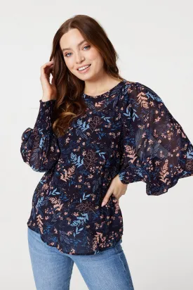 Leaf Print Semi Sheer Blouse