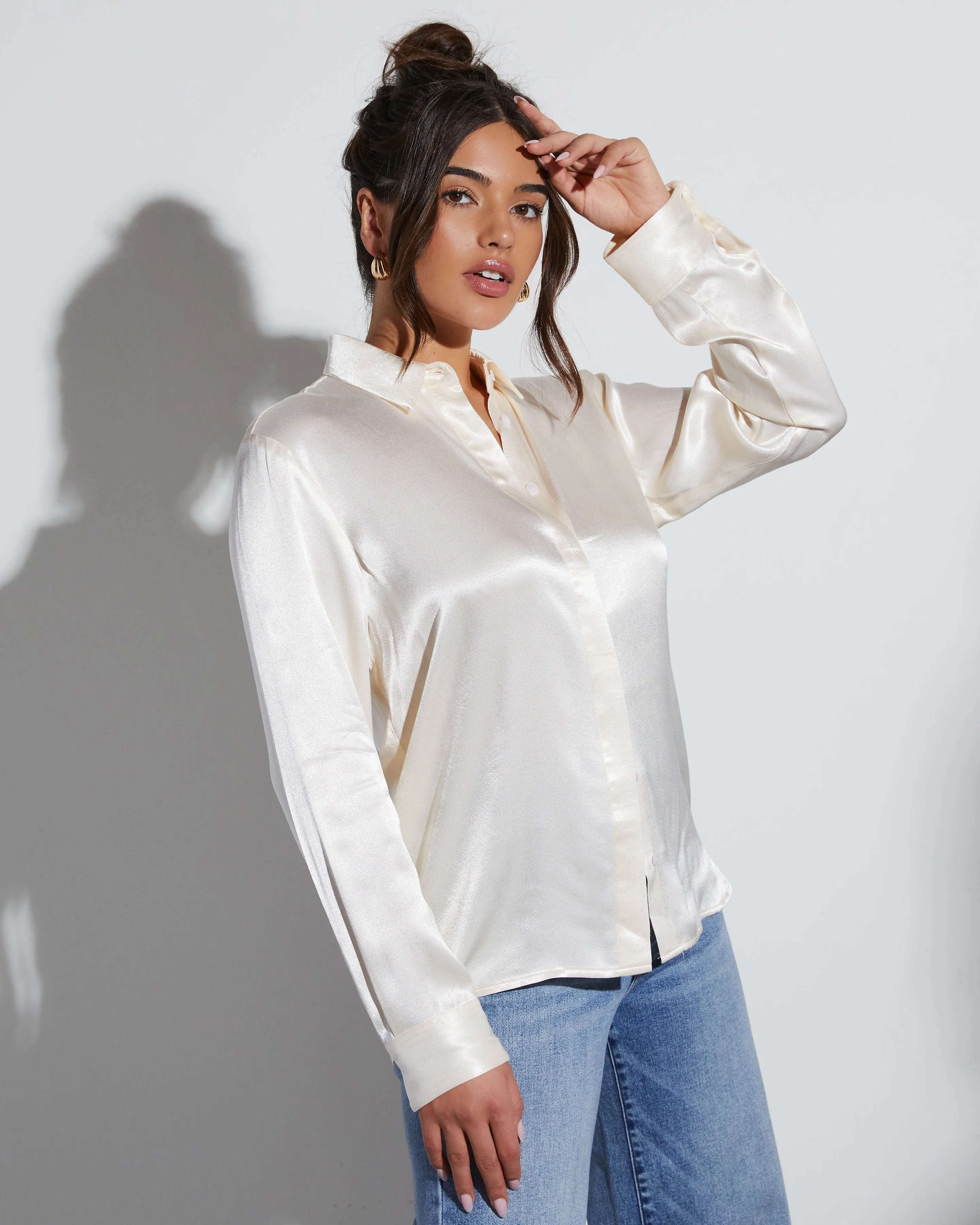 Marcos Satin Button Down Top