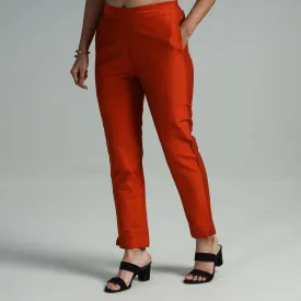 Maroon - Silk Tapered Casual Pant for Women 08