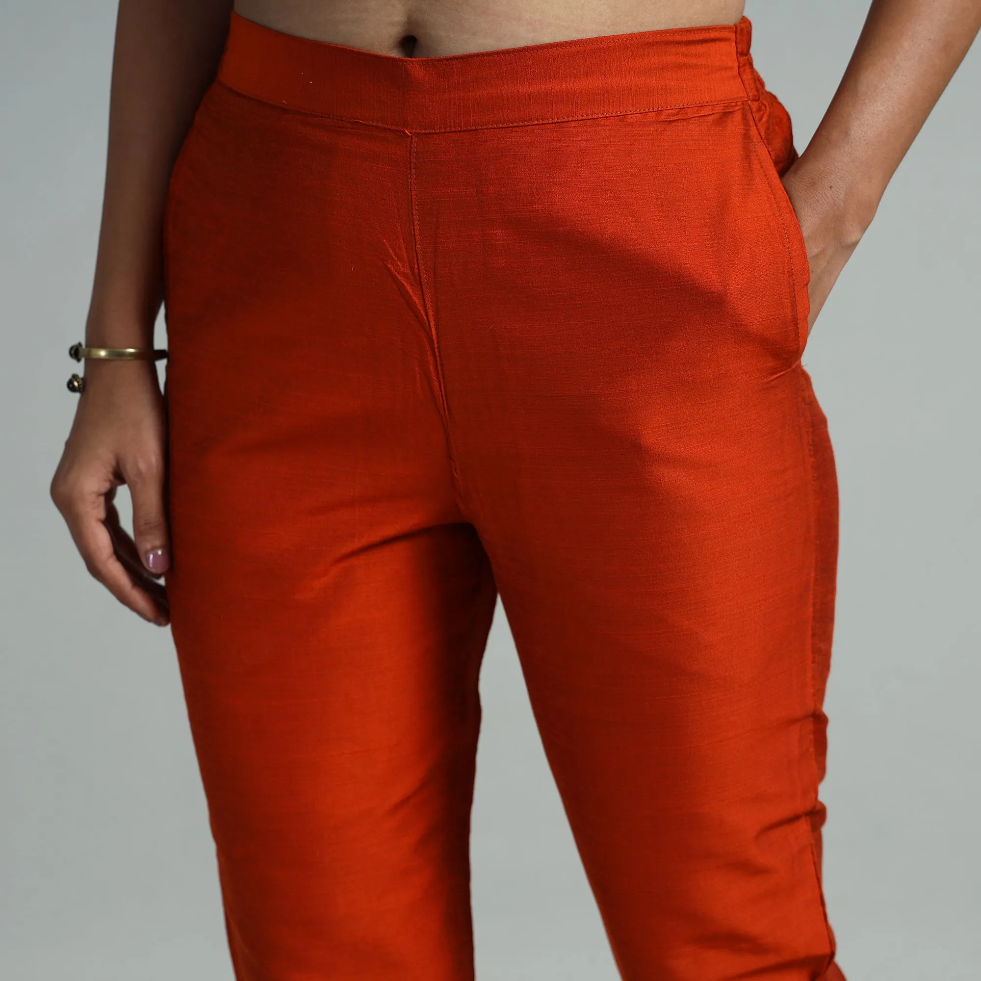 Maroon - Silk Tapered Casual Pant for Women 08