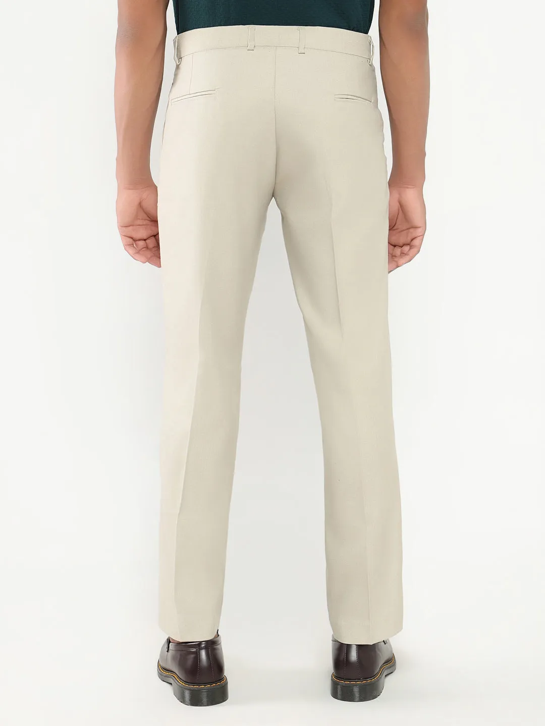 Men Cream Solid Formal Trousers