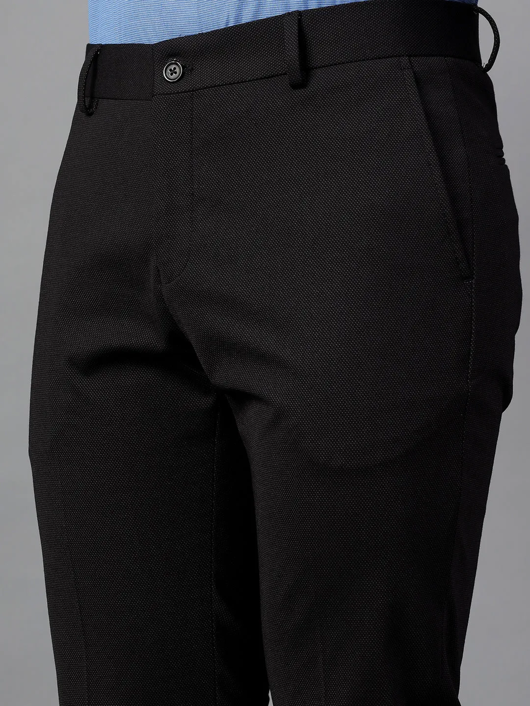 Men's Black Self Design Non-Pleated Formal Trouser