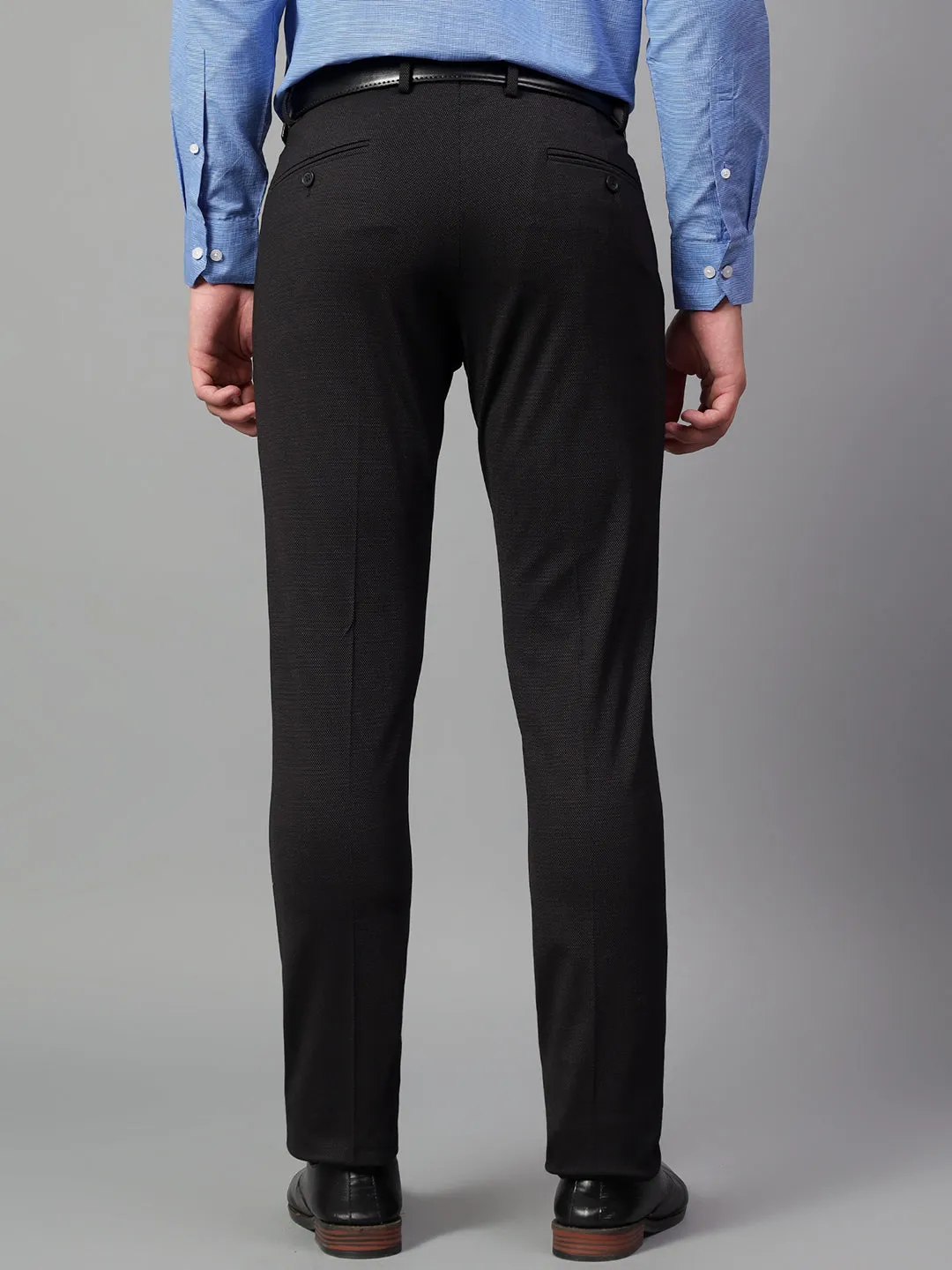 Men's Black Self Design Non-Pleated Formal Trouser