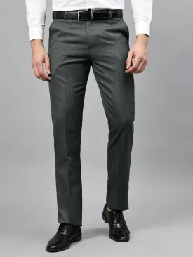 Men's Charcoal Grey Self Design Non-Pleated Formal Trouser