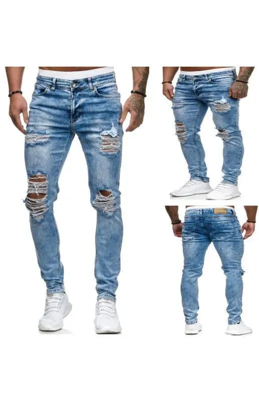 Men's Fashion Frayed Slim Fit Long Jeans