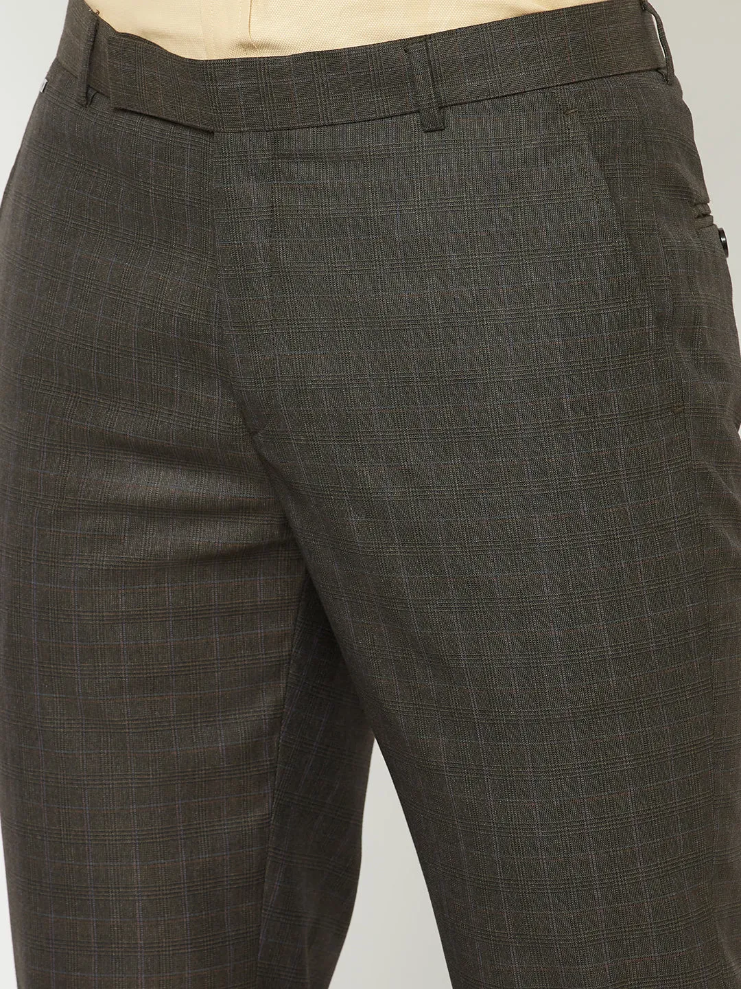 Men's Formal Flat front Brown Checks Trousers