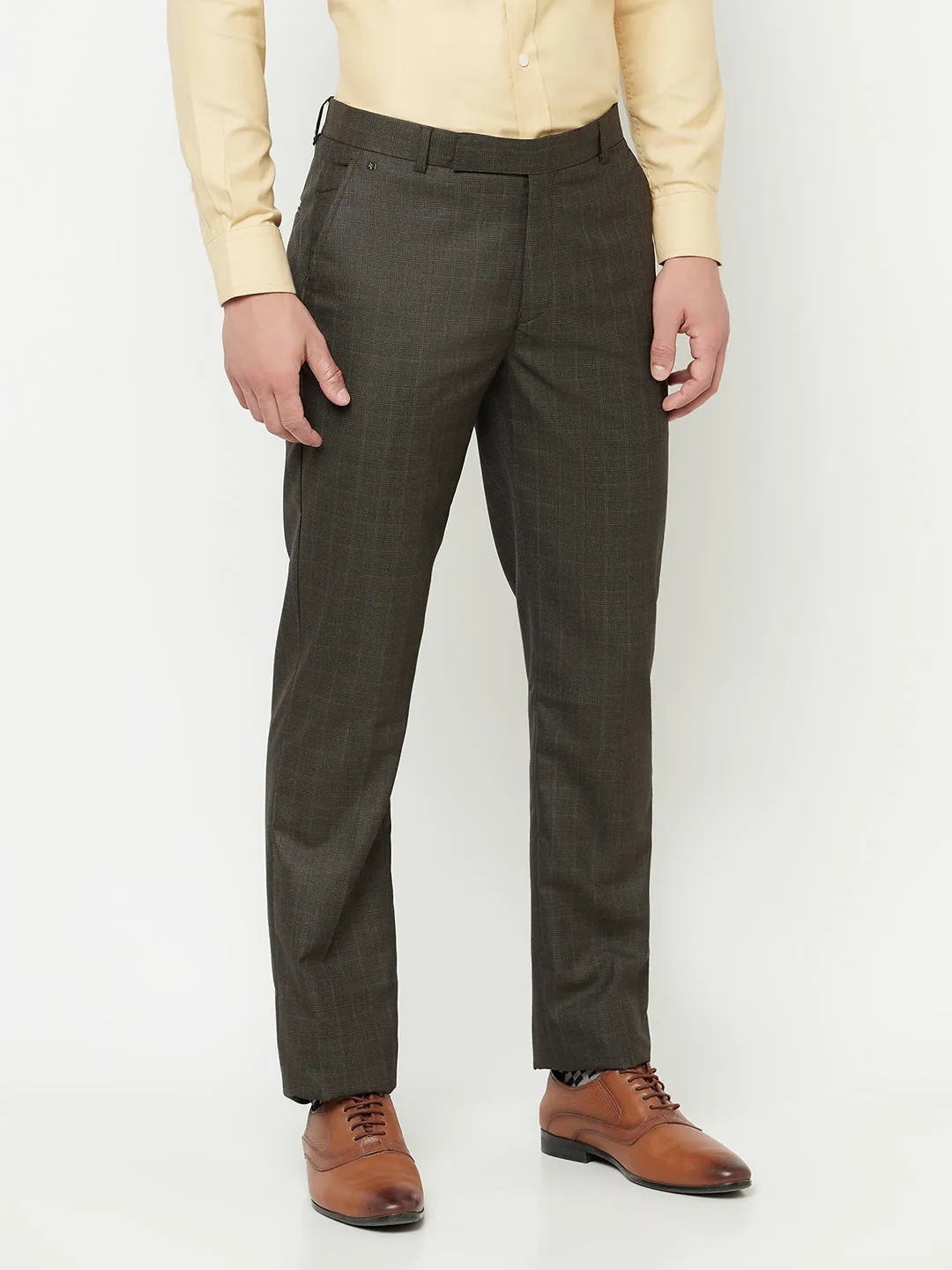 Men's Formal Flat front Brown Checks Trousers