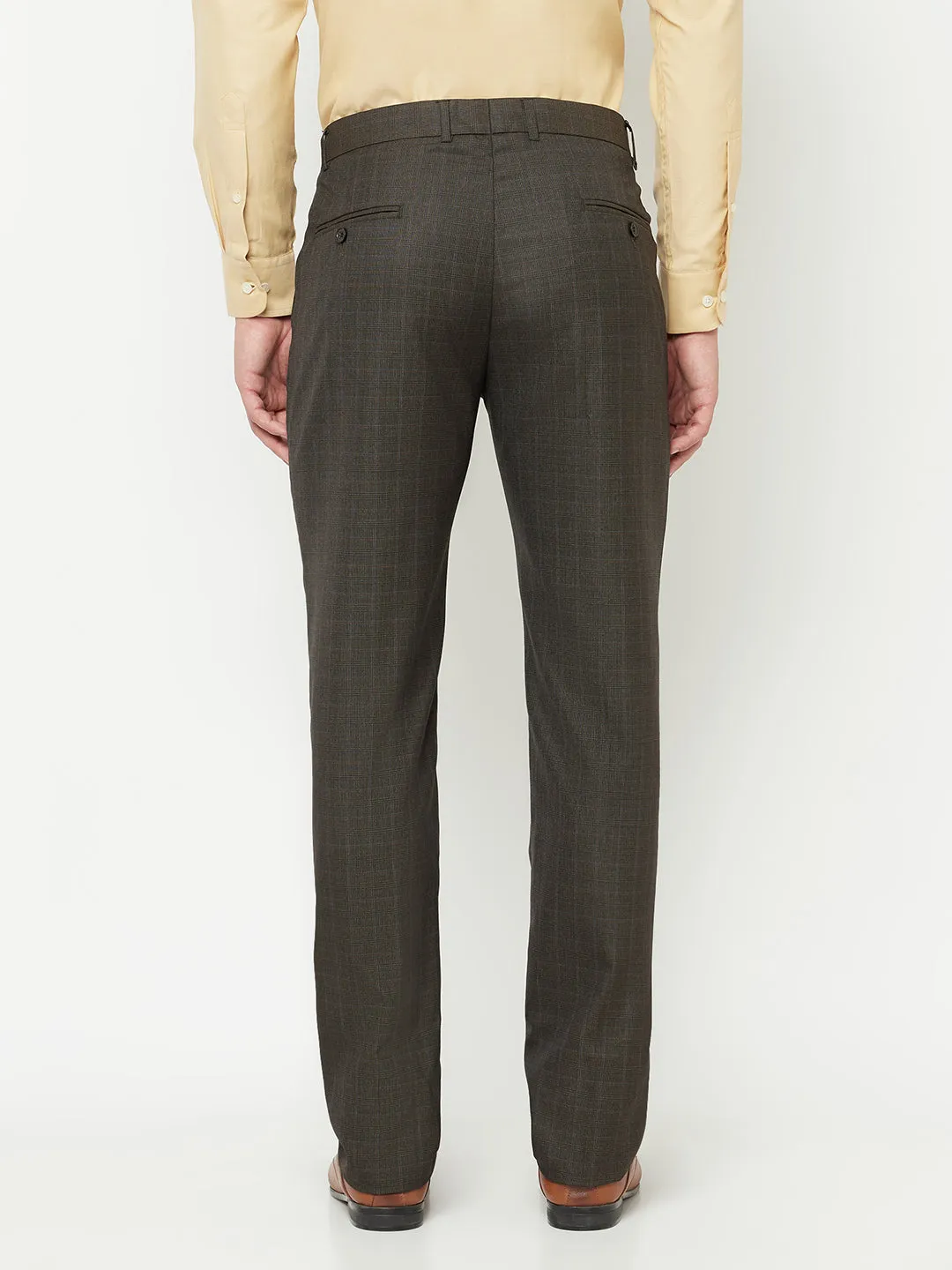 Men's Formal Flat front Brown Checks Trousers