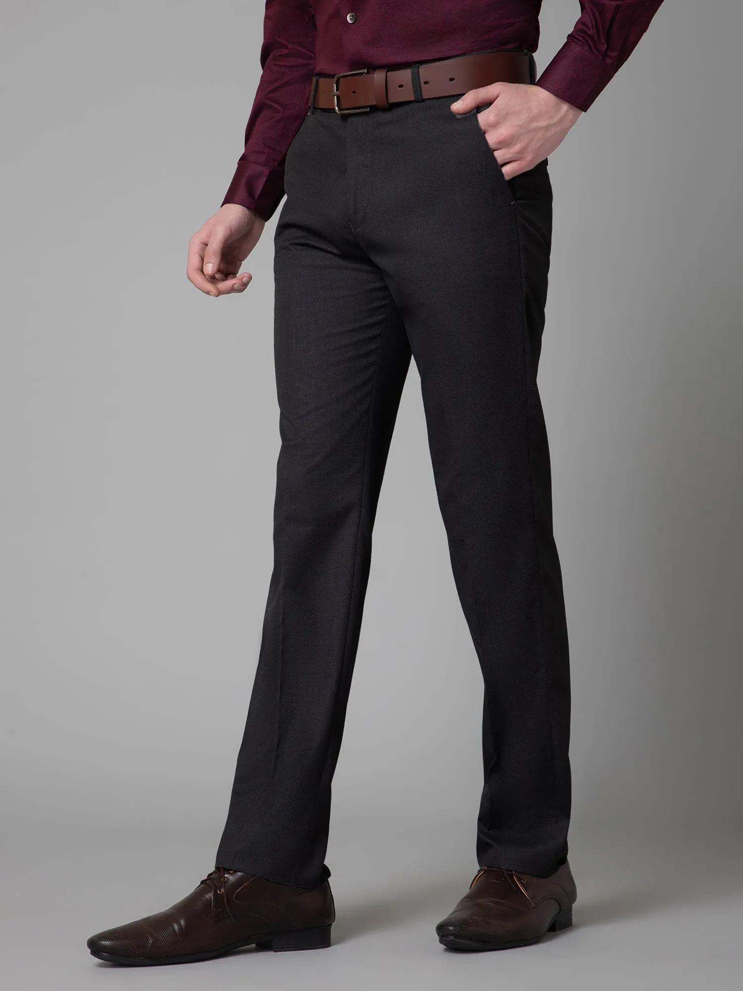 Men's Formal Flat front Charcoal Black  Trousers