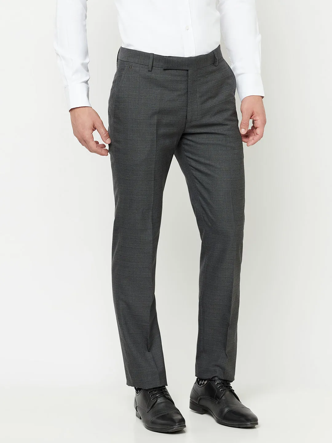 Men's Formal Flat front Charcoal Grey Checks Trousers