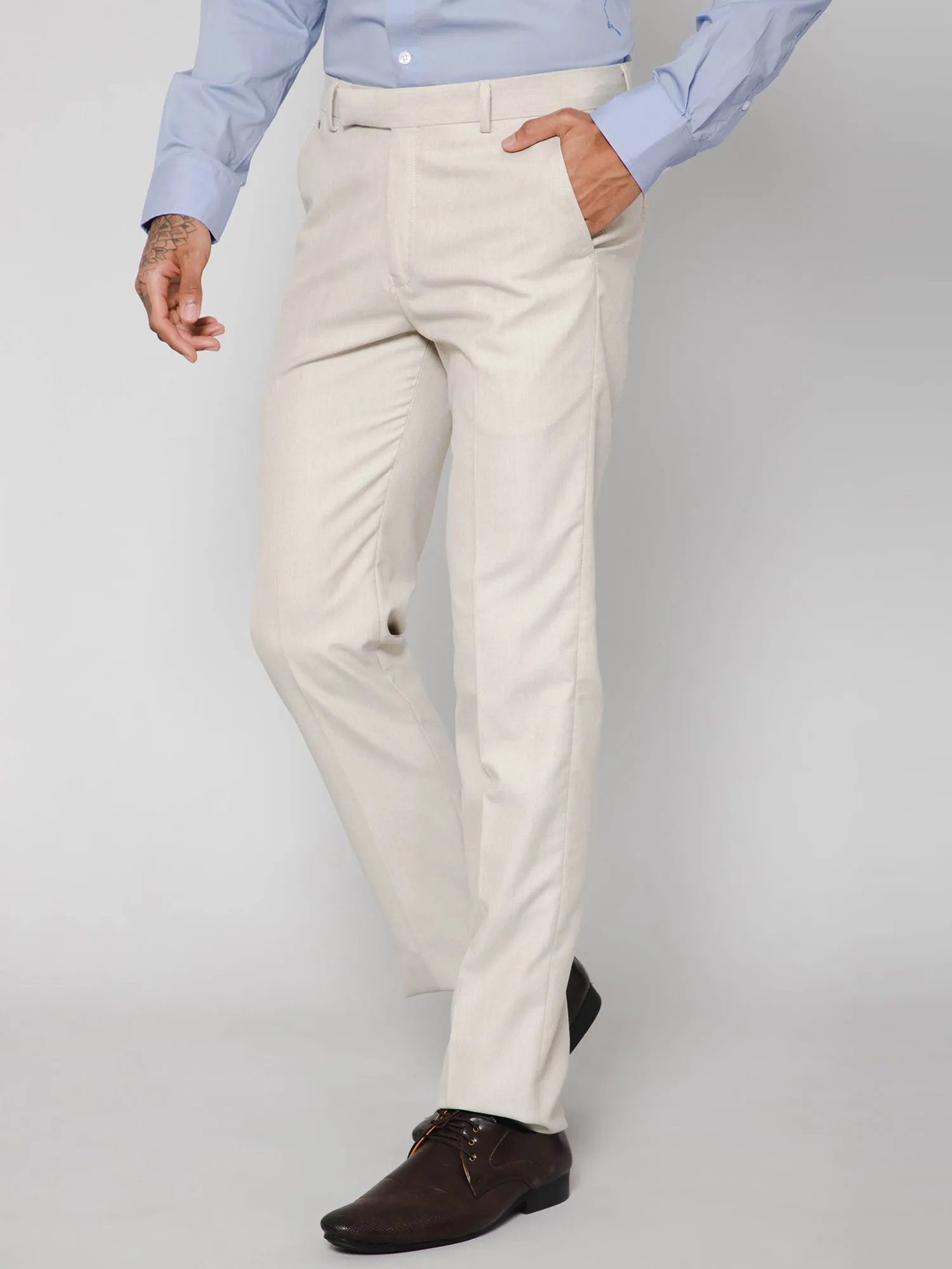 Men's Formal Flat front Light Fawn  Trousers