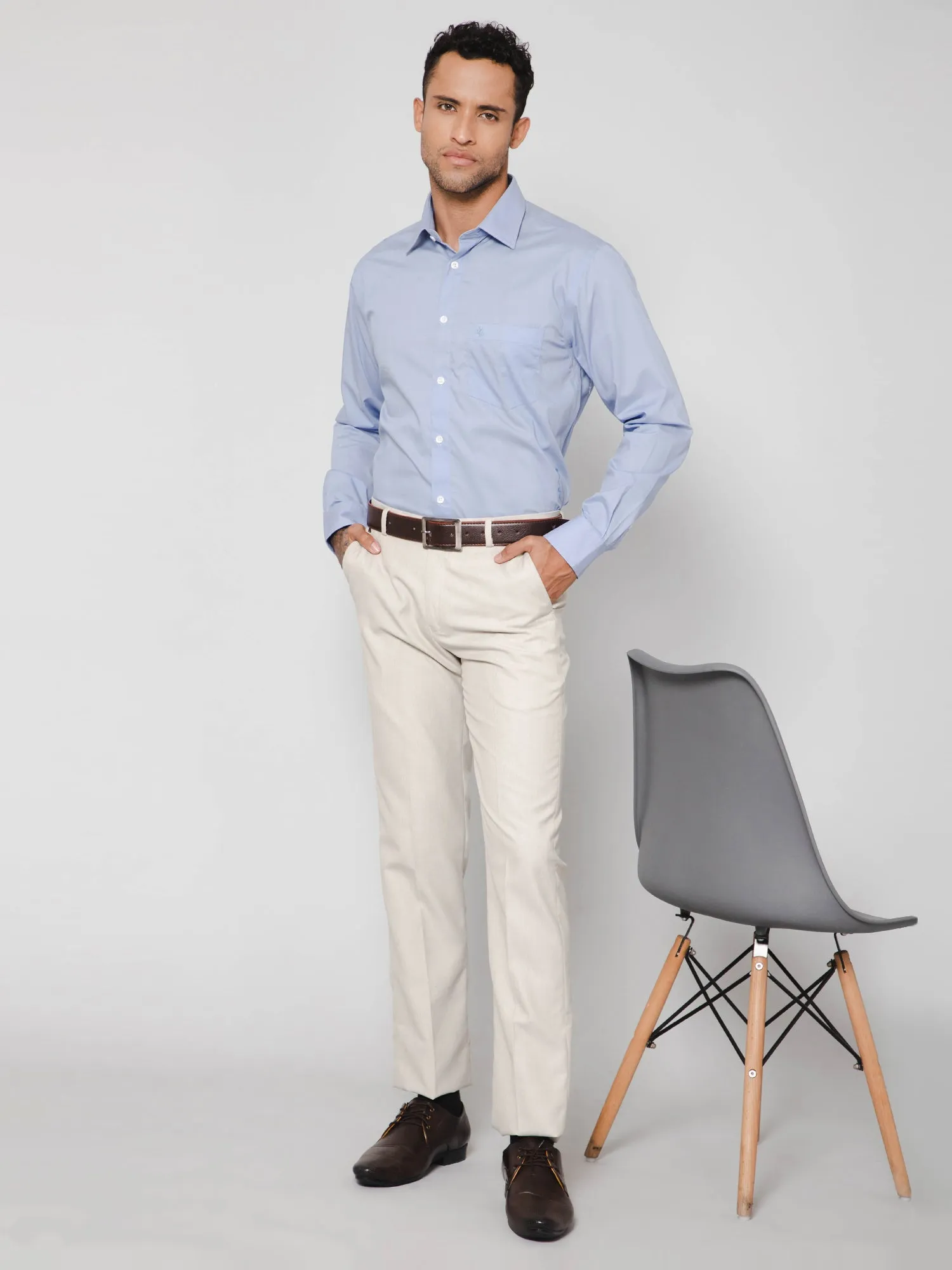 Men's Formal Flat front Light Fawn  Trousers