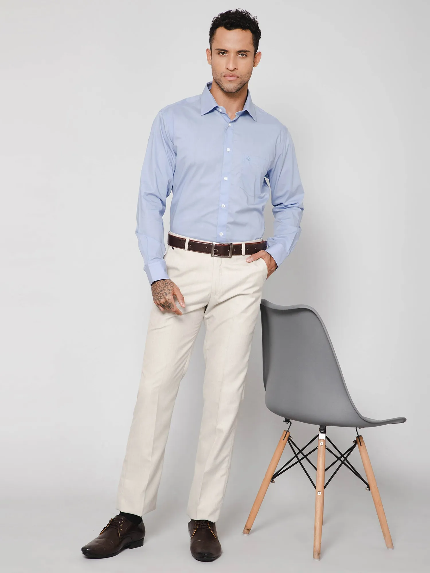 Men's Formal Flat front Light Fawn  Trousers