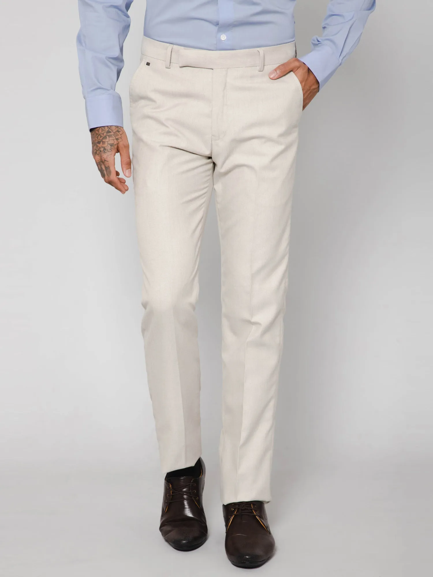 Men's Formal Flat front Light Fawn  Trousers