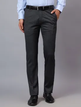 Men's Grey Checkered Non-Pleated Formal Trouser