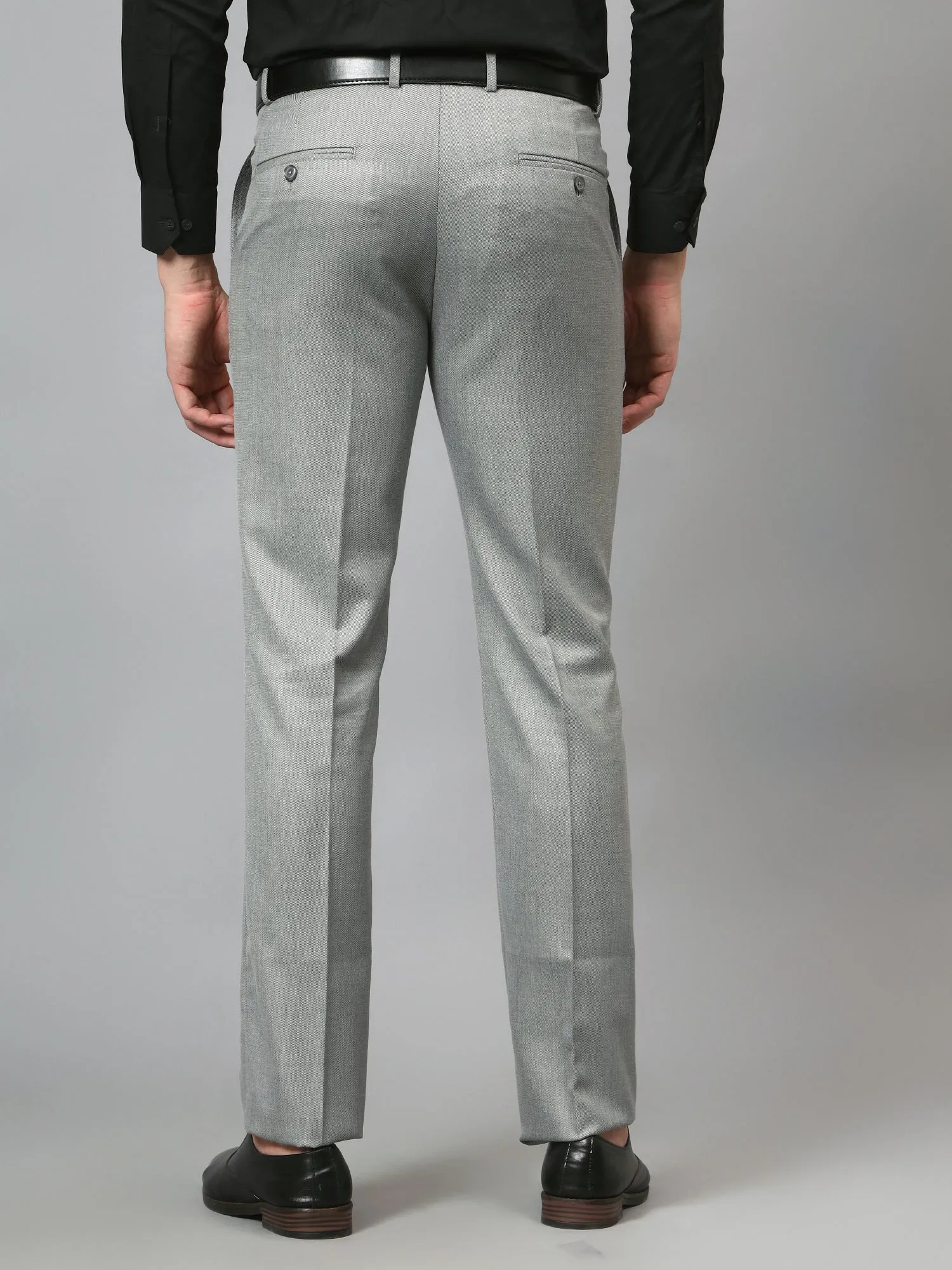 Men's Grey Self Design Non-Pleated Formal Trouser