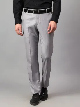 Men's Grey Solid Non-Pleated Formal Trouser