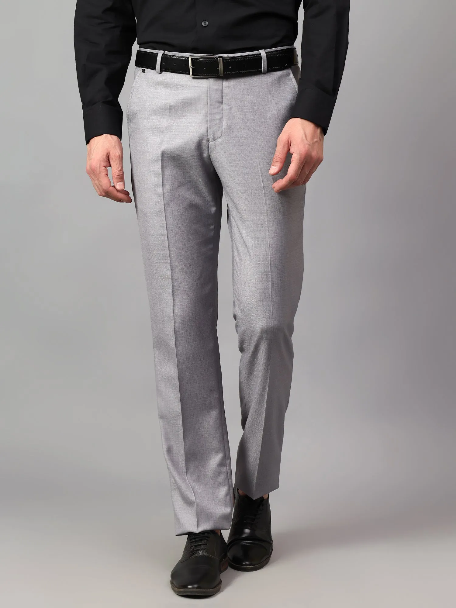 Men's Grey Solid Non-Pleated Formal Trouser