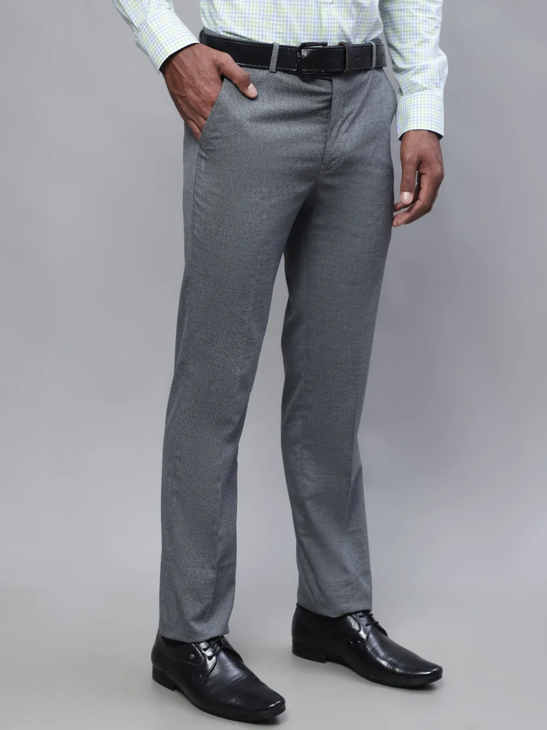 Men's Smart fit Flat front Grey Houndstooth Trousers