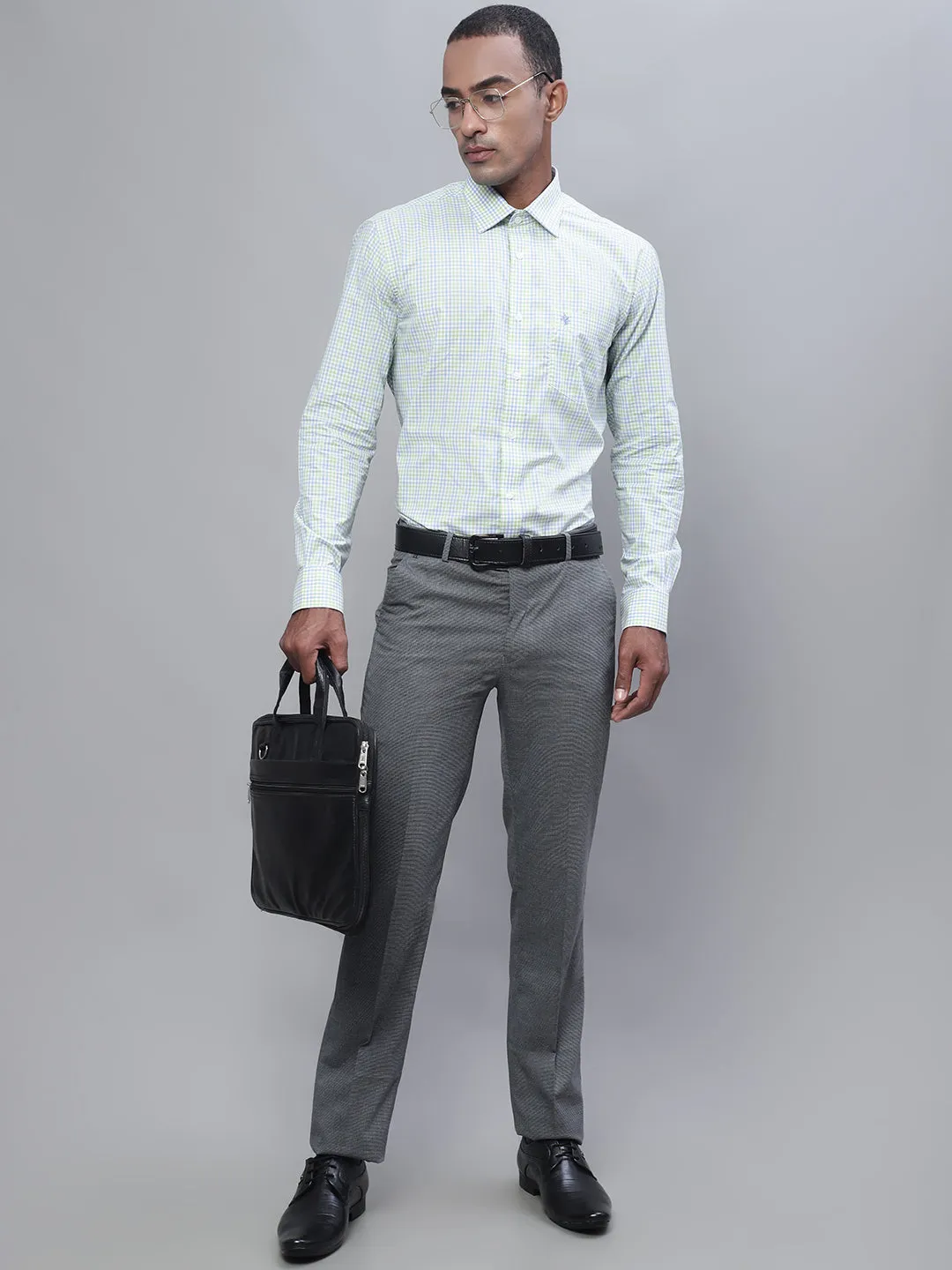 Men's Smart fit Flat front Grey Houndstooth Trousers